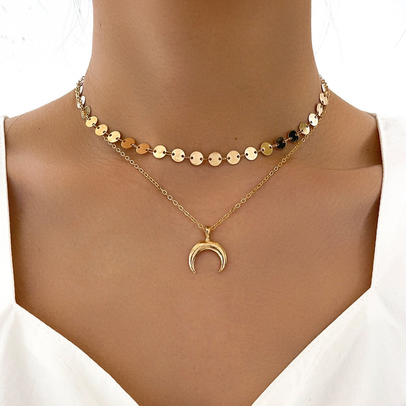 Bohemian Moon Pendant Necklace Layer Chain