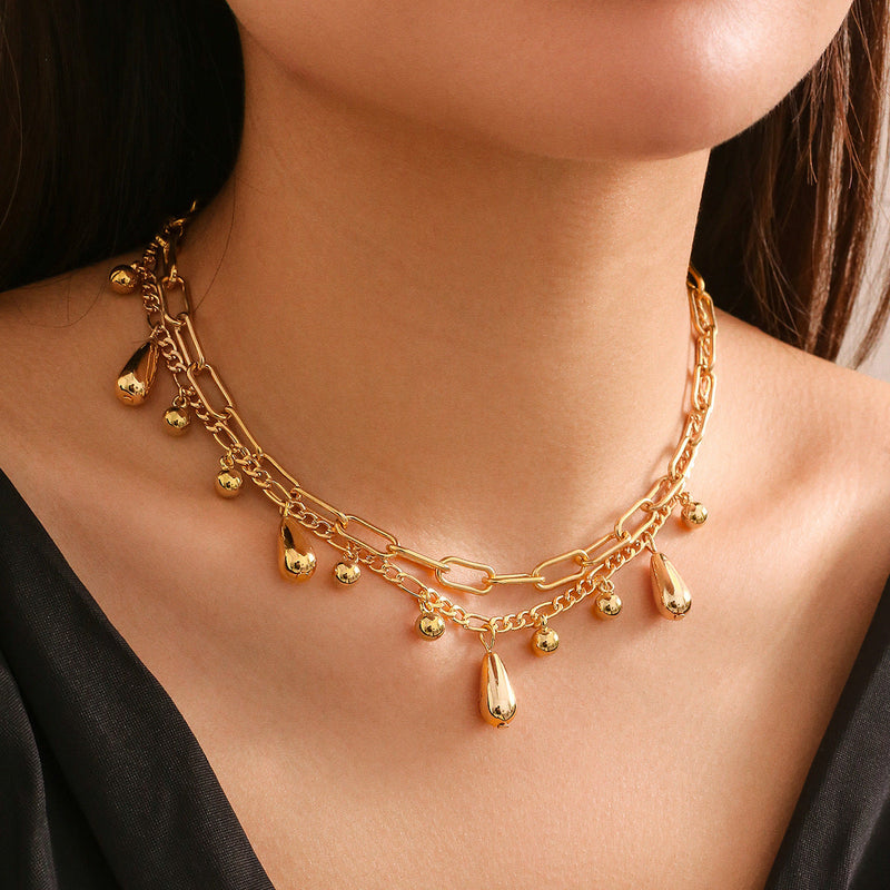 Hip Hop Droplet Bead Pendant Necklace Bracelet Set