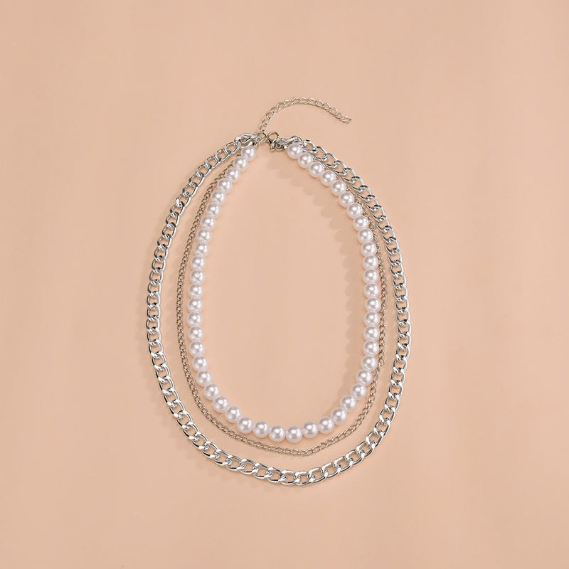 Multi-layer Pearl Chain Choker Necklace