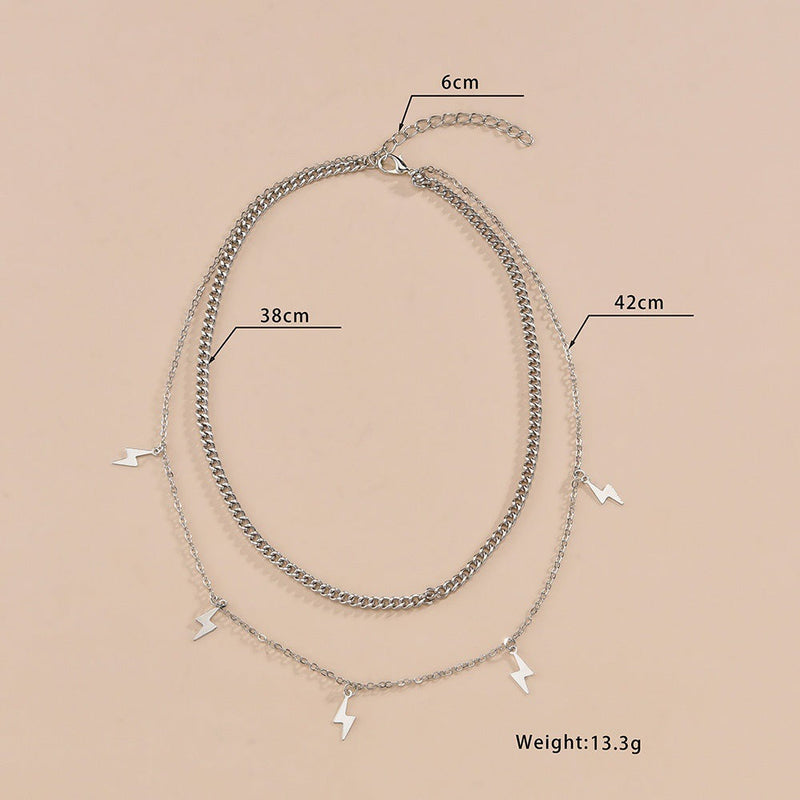 Layer Chain Lightning Pendant Choker Necklace