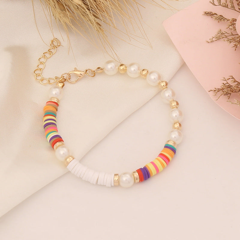 Fashion Multicolor Clay Beads Imitation Pearl Bracelet Set