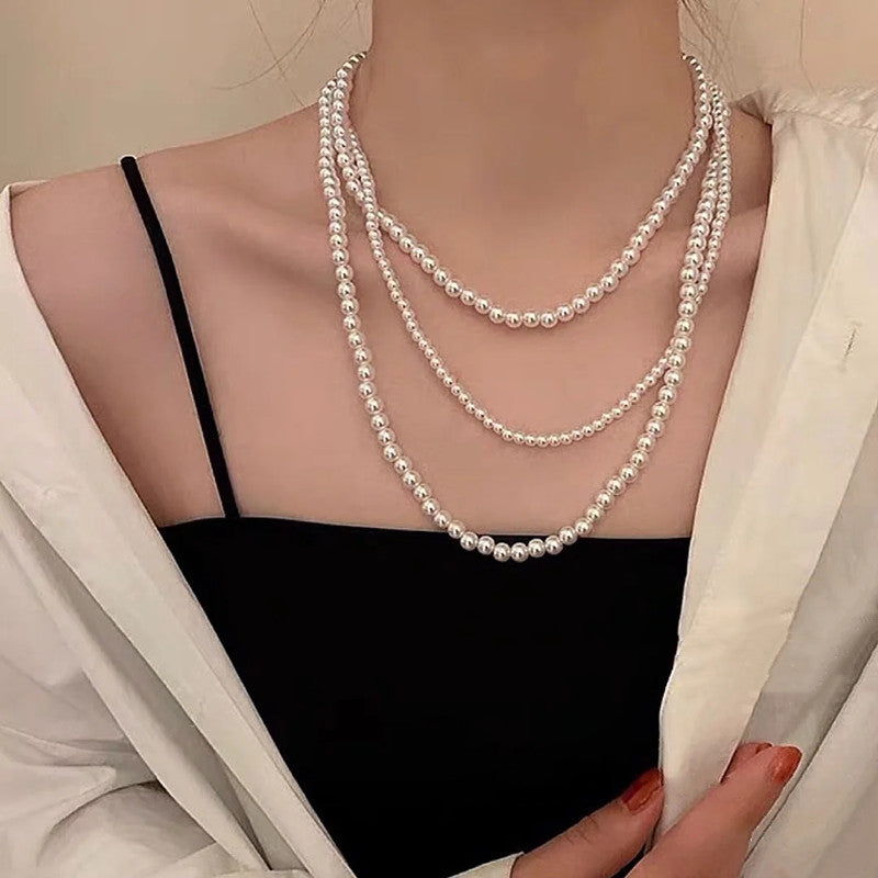 Women Multi Strand Classic Faux Pearl Necklace
