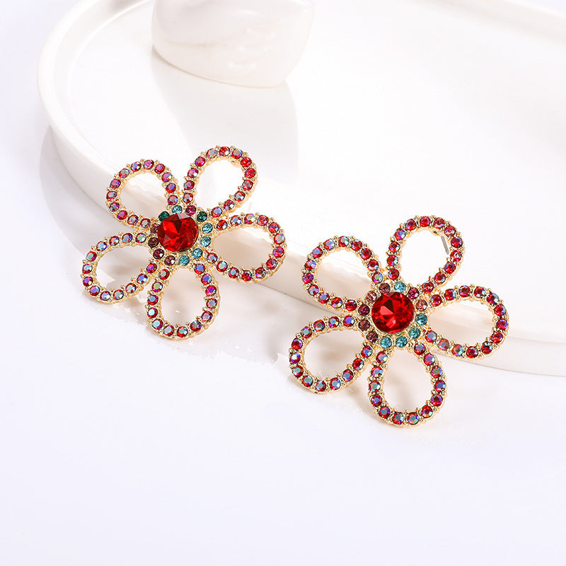 Colorful Rhinestone Crystal Flower Earrings