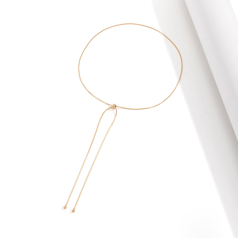 Metallic Long Chain Tassel Necklace Hand Jewelry