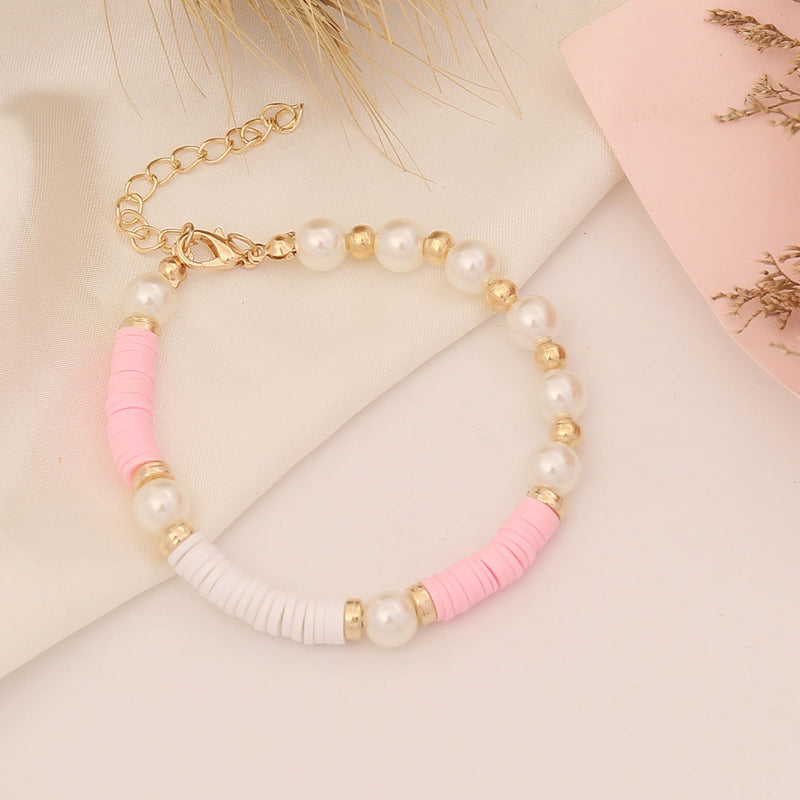Fashion Multicolor Clay Beads Imitation Pearl Bracelet Set