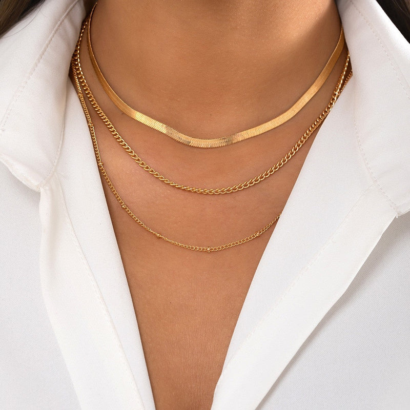 Chain Choker Necklace Gold Silver Plated Three Link Chains Layer Jewelry