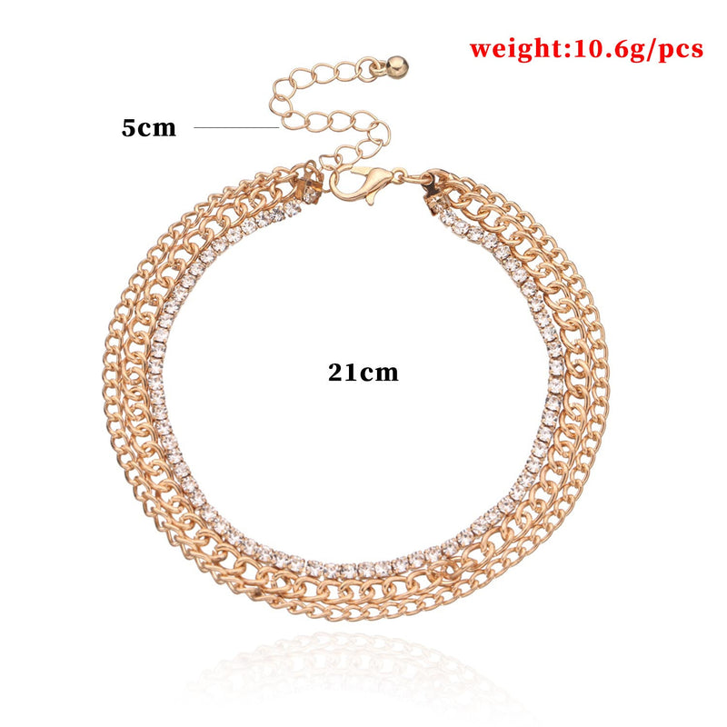 Layer Rhinestone Link Ankle Bracelet