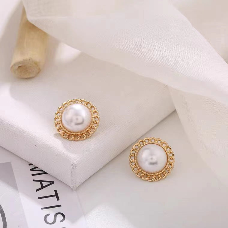 Pearl Round Stud Earrings for Women