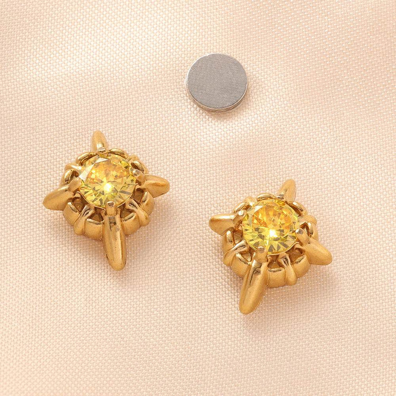 Multicolor Stainless Steel Magnetic 4-Pointed Star CZ Stud Earrings for Men Women, Round Cubic Zirconia Inlaid Magnetic Earrings Non-Piercing Clip On Stud Earring