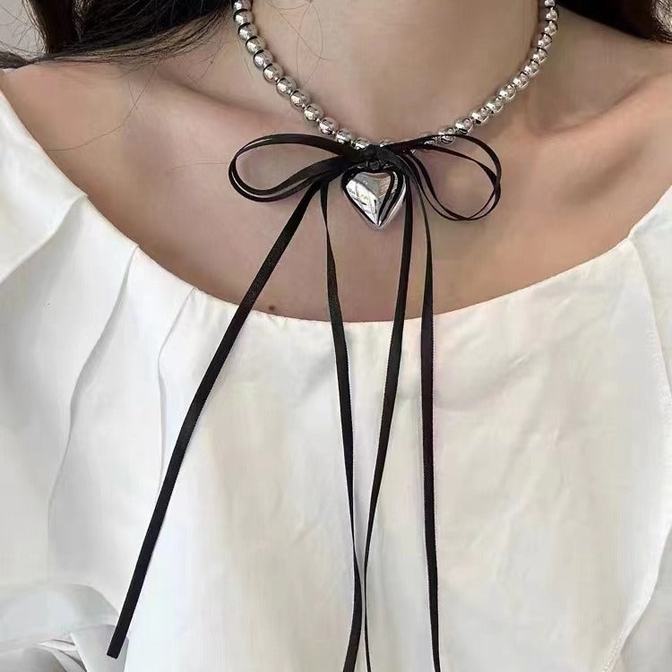 Bow love Beaded Necklace Fashion Sweet
