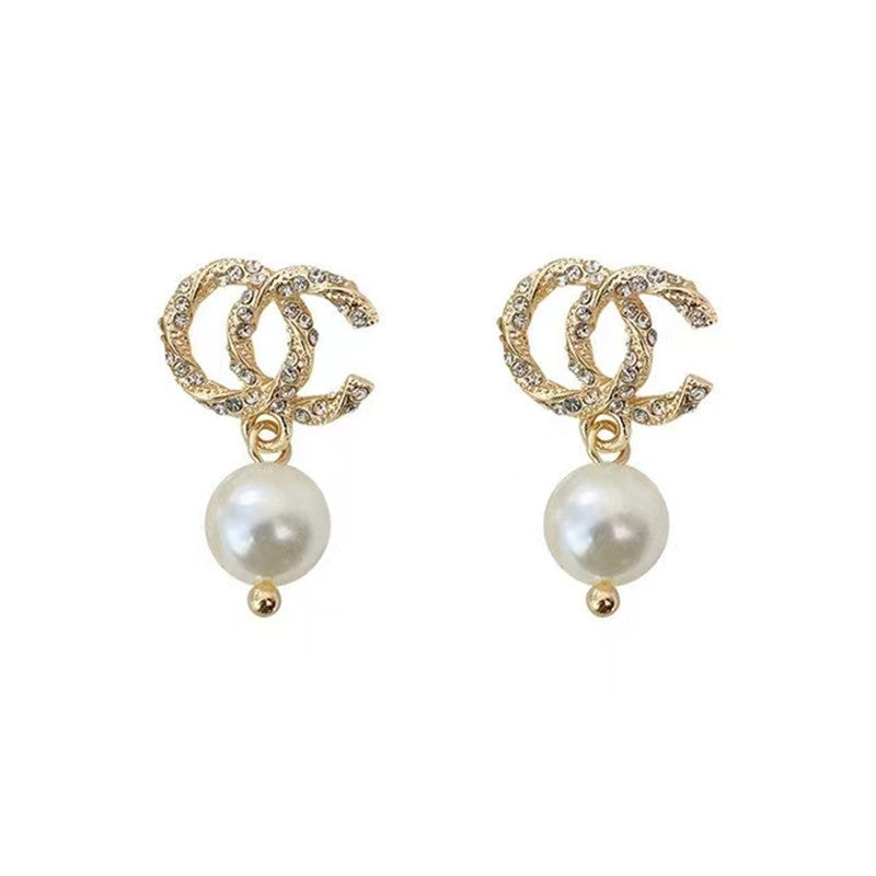 Imitation Pearl Pendant CC Stud Earrings