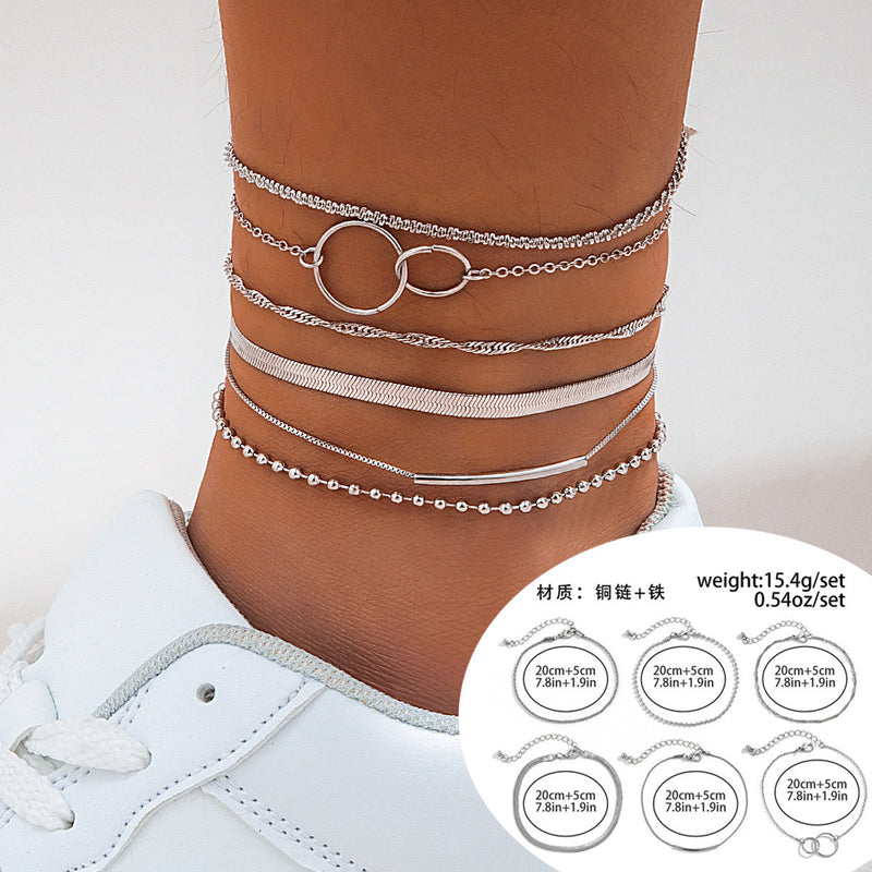 Layer Beaded Layer Chain Anklet Jewelry