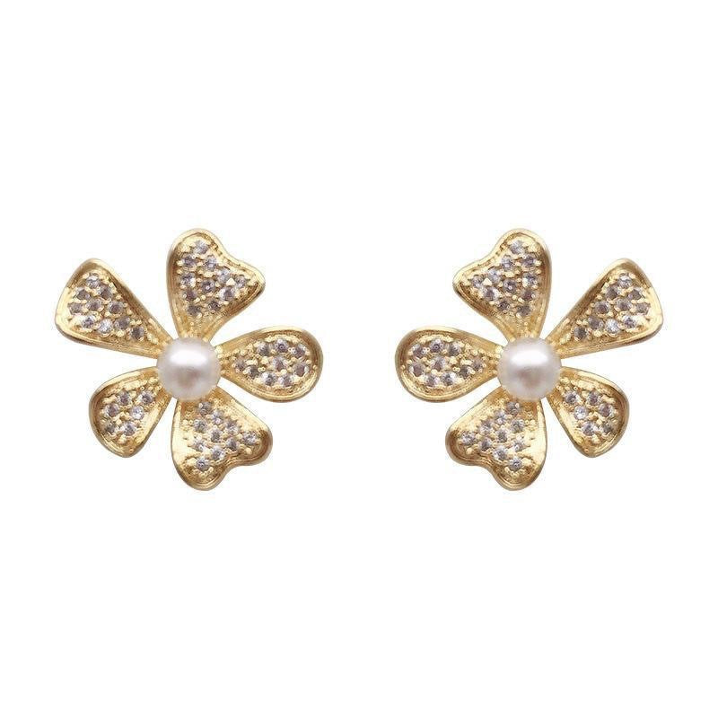 Classic Floral Rhinestone Stud Earrings