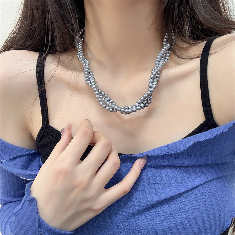 Vintage Twisted Glass Pearl Beaded Necklace