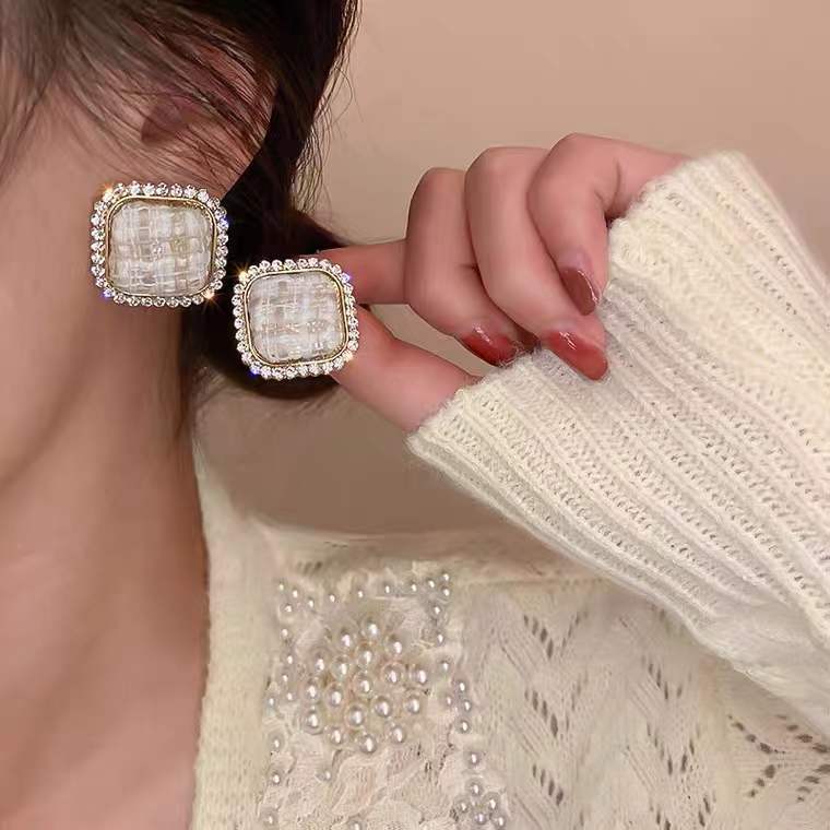 Vintage Square Fabric Geometric Earrings