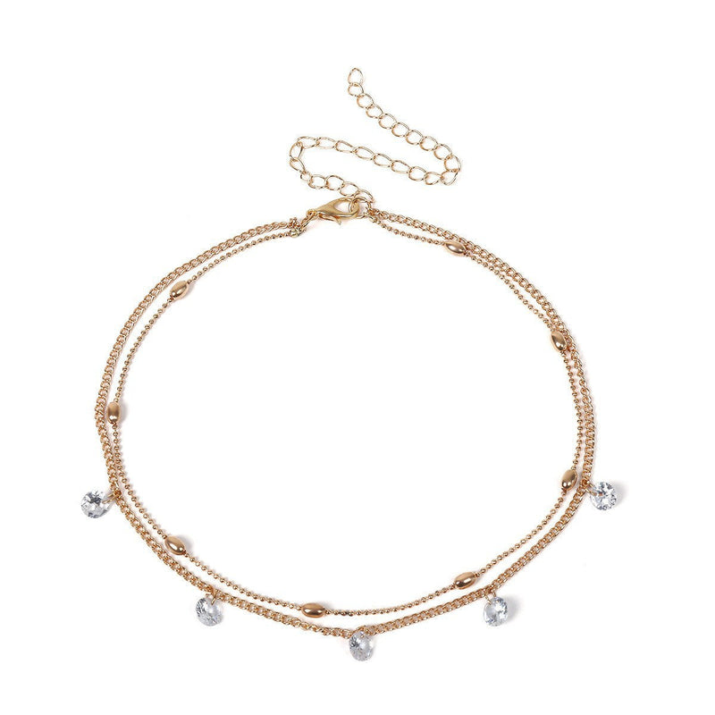 Double Layer Crystal Stone Tassel Necklace
