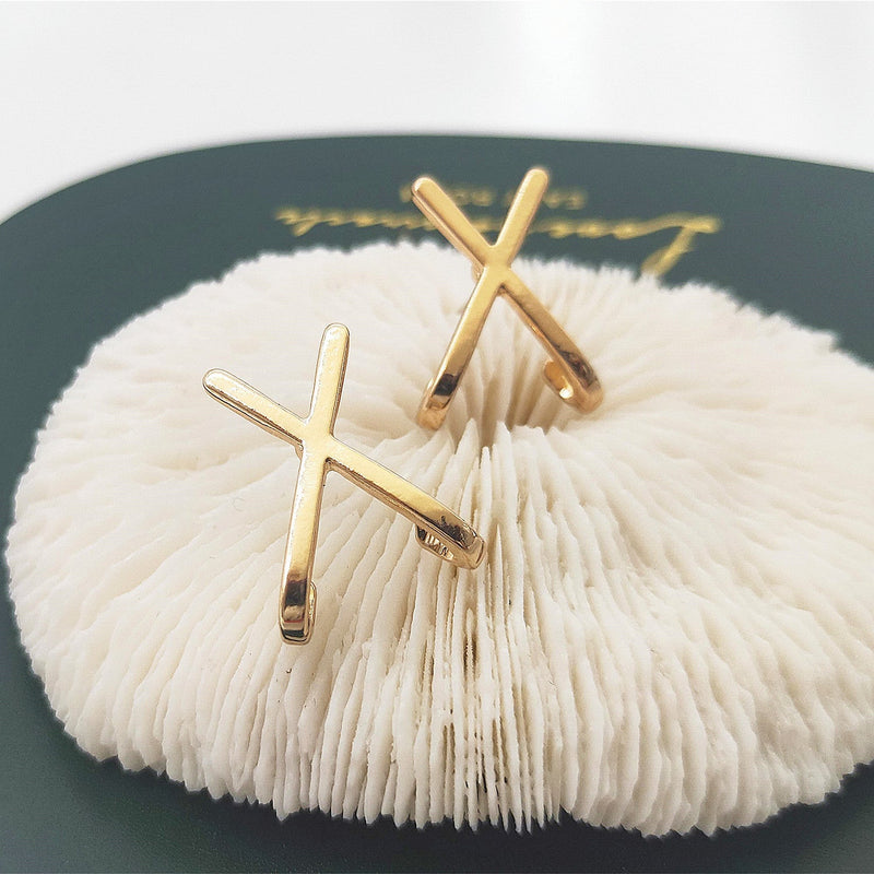Geometric Cross X Shape Stud Earrings