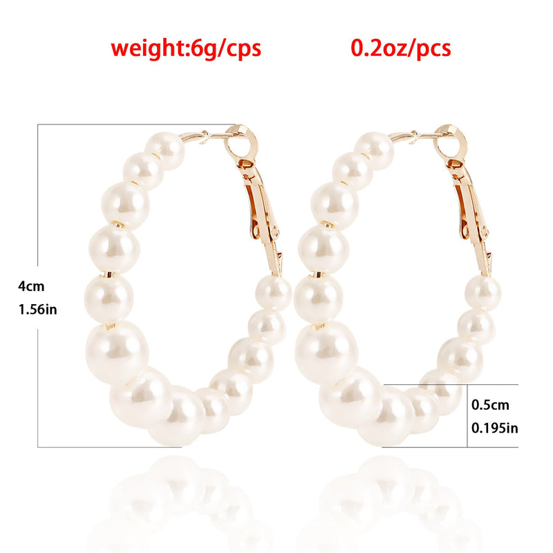 Geometric Large Pearl Hoop Earrings