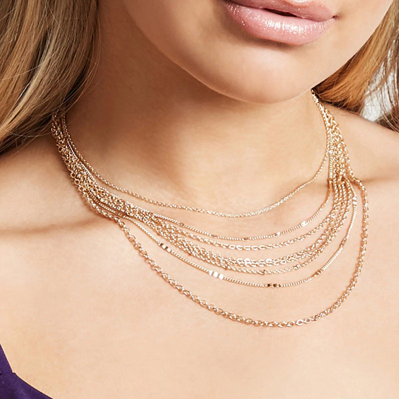 Multi Layer Tassel Metal Collarbone Chain Necklace