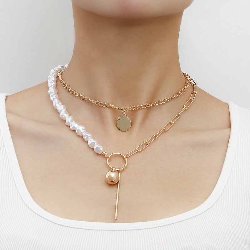 Vintage Baroque layer Chain Pearl Necklace