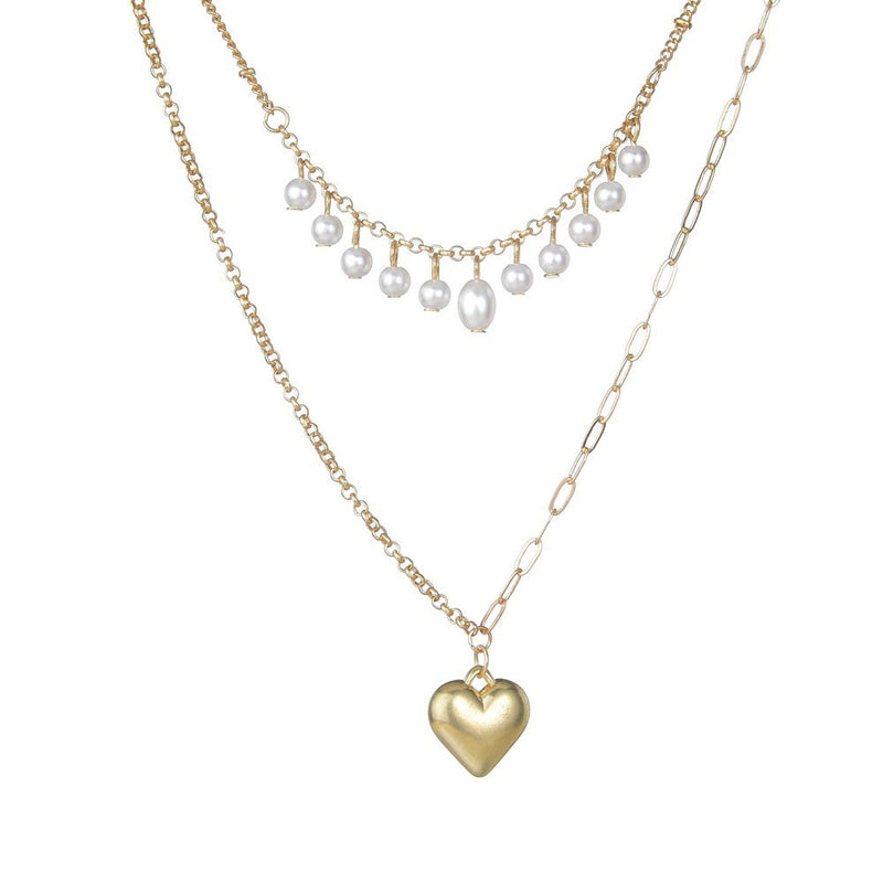 Pearl Layered Heart Pendant Necklace
