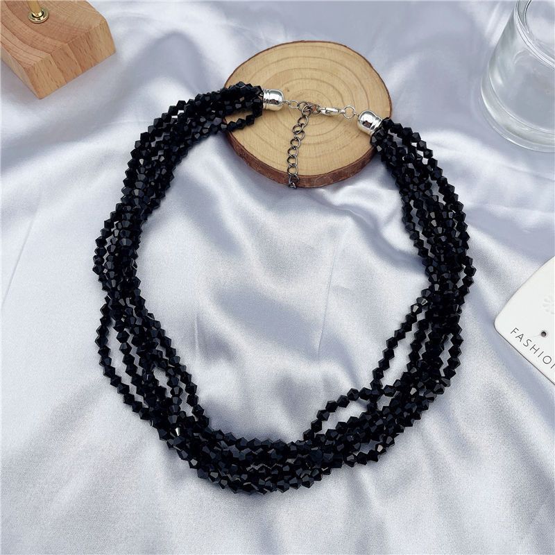 Pearl Layer Chain Grey Glass Choker Necklaces
