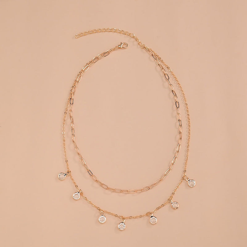 Double Layer Chain Crystal Pendant Necklace