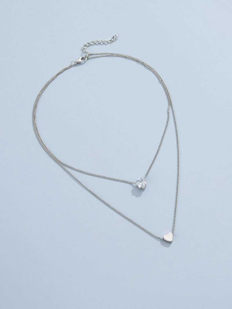 Pearl Heart Pendant Necklace Chain Choker Double Layer