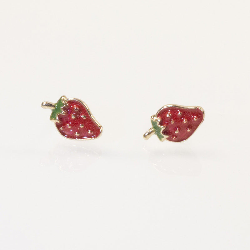 Women Fruit Strawberry Enamel Earrings