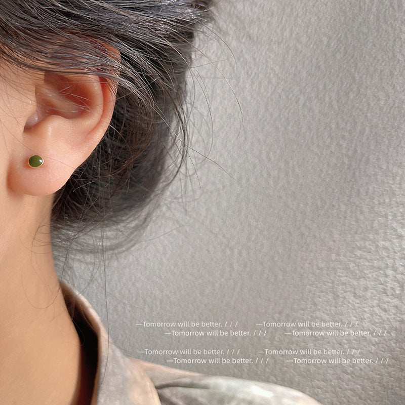 Geometric Green Enamel Stud Earrings