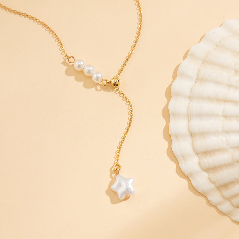 Vintage Star Necklace Pearl Tassel Pendant Necklace