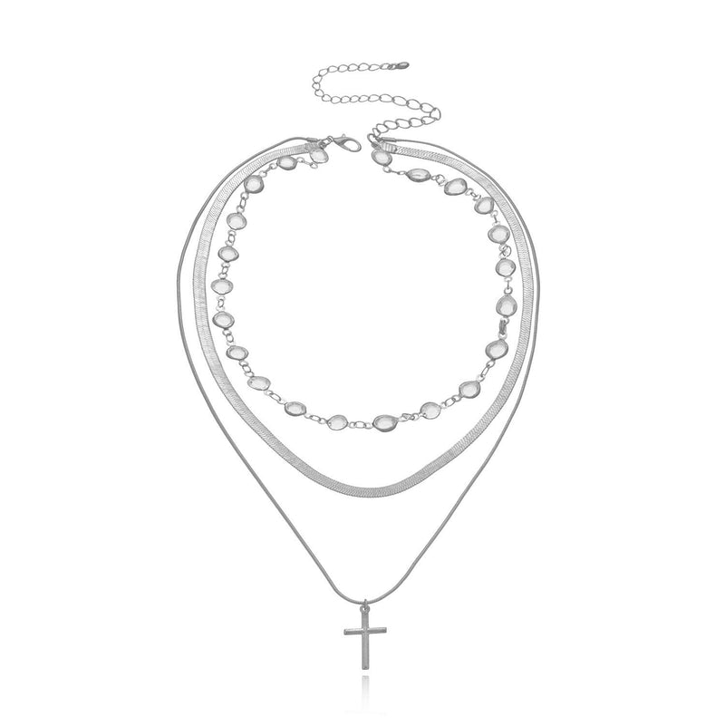 Cross Pendant Snake Bone Chain Necklace for Women