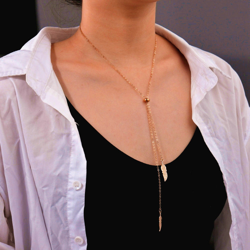 Sexy Square Long Tassel Leaf Pendant Necklace