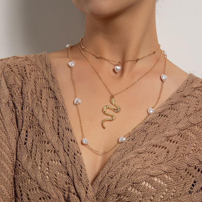 Multi Layer Fashion Chain Pearl Snake Necklace