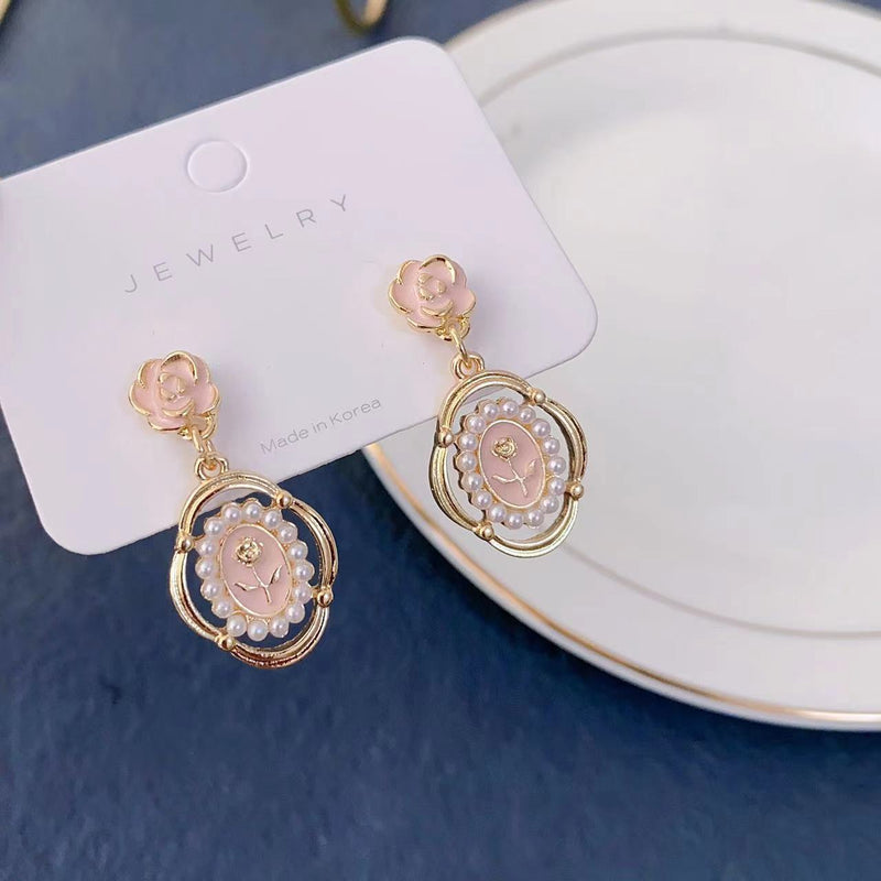 Enameled Pearl lower Beads Earrings