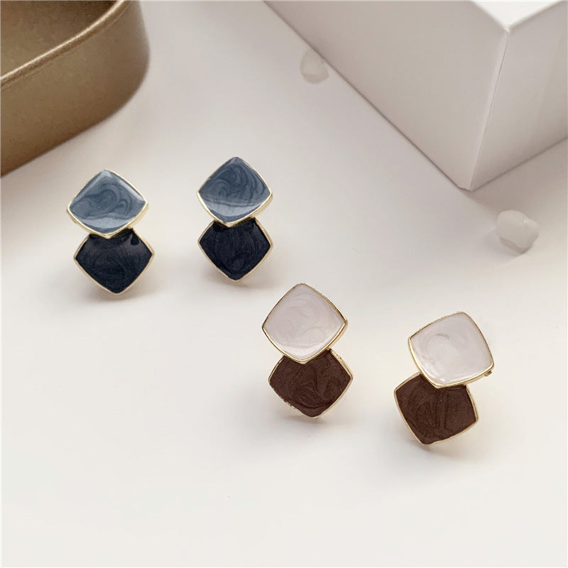 Enamel Double Square Geometric Earrings