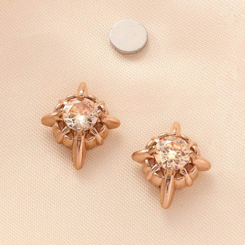 Multicolor Stainless Steel Magnetic 4-Pointed Star CZ Stud Earrings for Men Women, Round Cubic Zirconia Inlaid Magnetic Earrings Non-Piercing Clip On Stud Earring