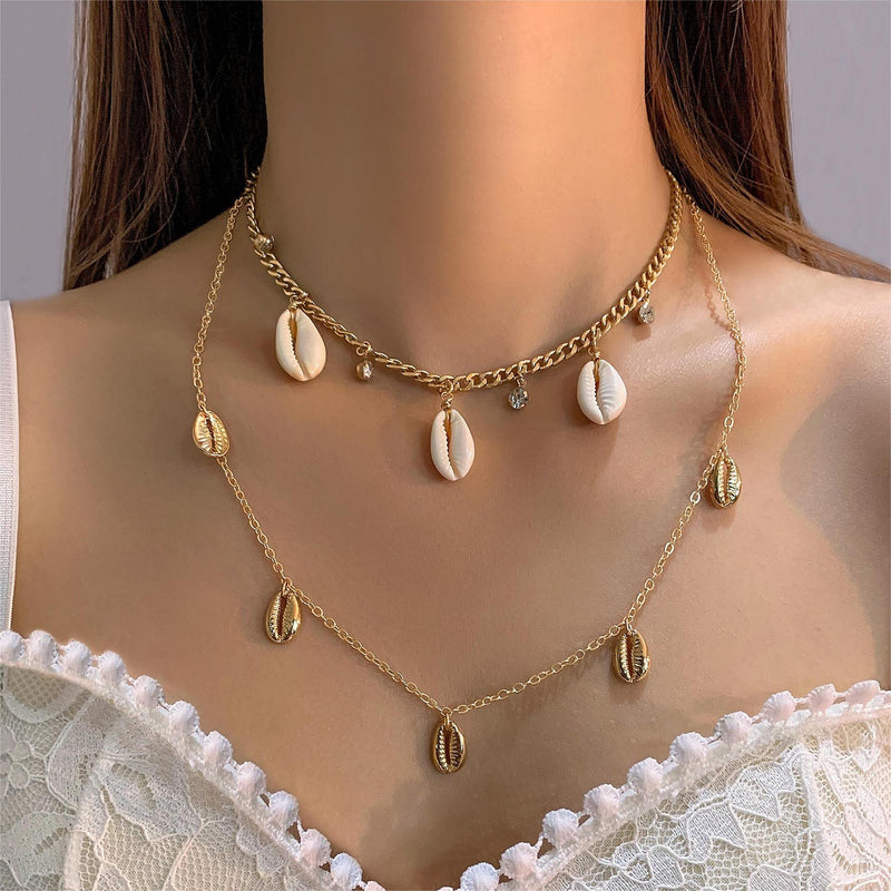 Beach Fashion Jewelry Two Layers Chain Shell Pendant Necklace