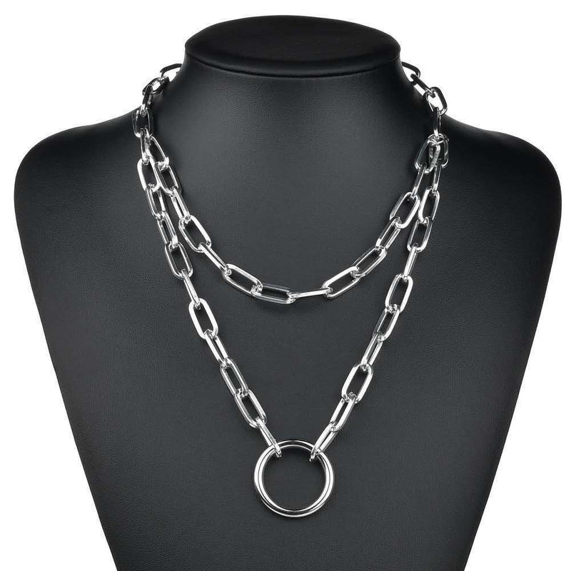 Hip Hop Geometric Circle Double Thick Chain Chain Necklace