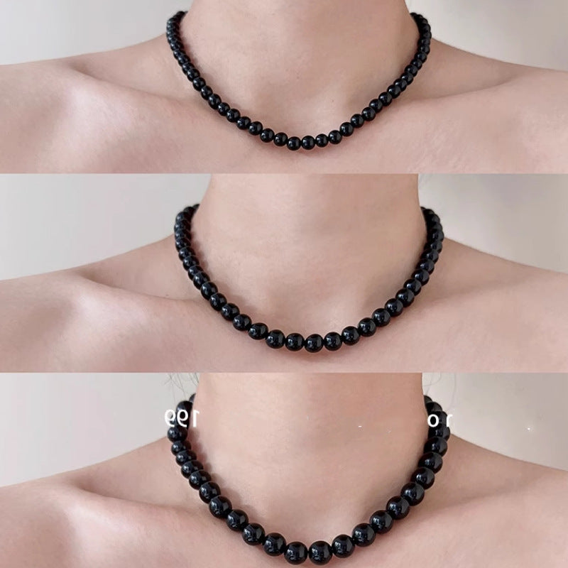 Black Glass Round Beads Necklaces