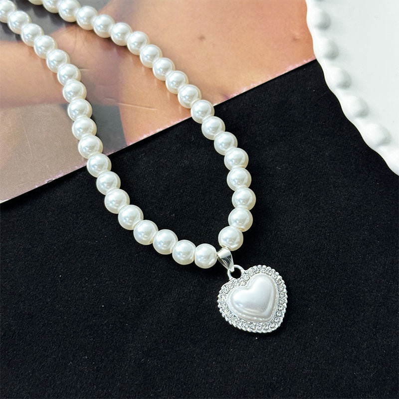 Pearl Heart Necklace Jewelry Set