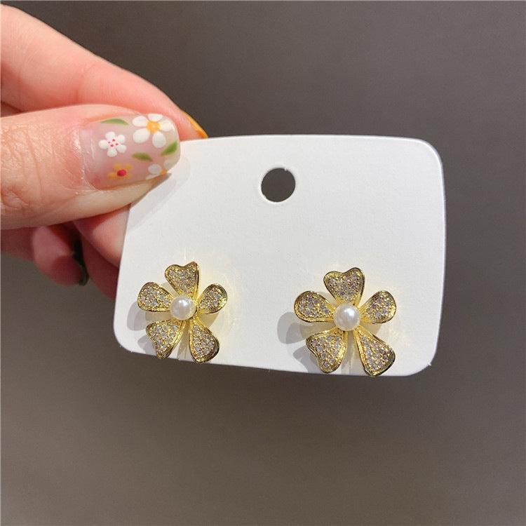 Classic Floral Rhinestone Stud Earrings