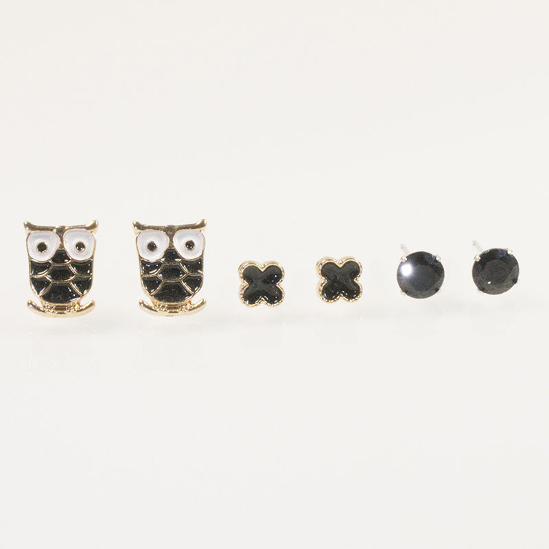 Owl Clover Stud Earrings Set