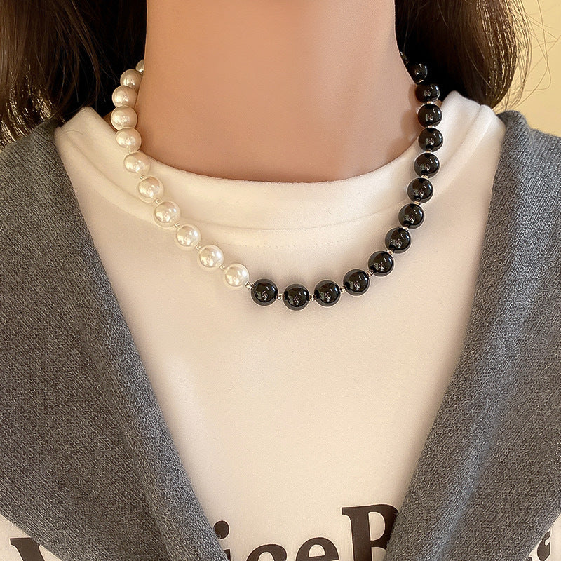 White Black Pearl Beaded Necklace