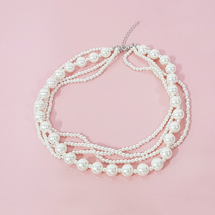 Multilayer Strand Chain Pearls Long Choker Necklace