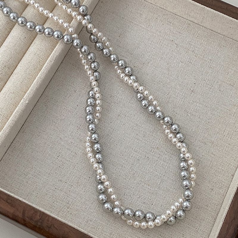 Imitation Pearl Wrapped Necklace Double Layer