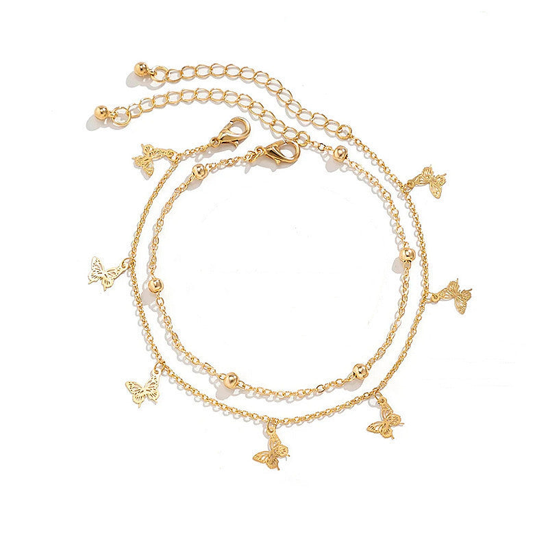 Beach Layered Butterfly Tassel Anklet Jewelry