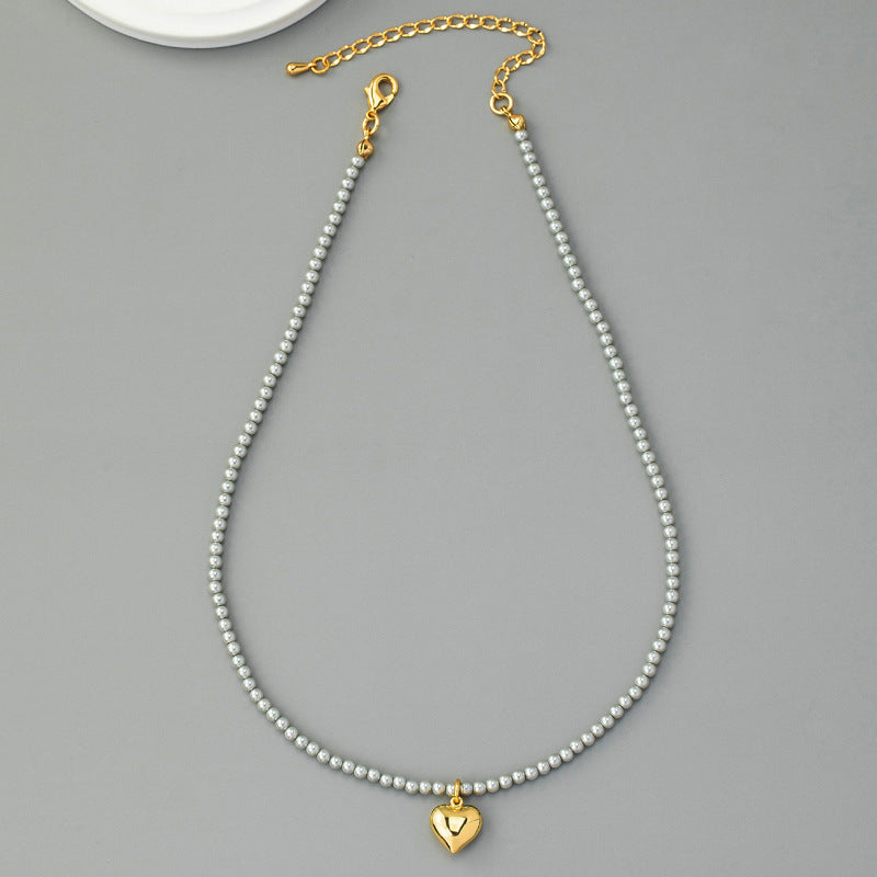 Heart Pearl Beads Chain Choker Necklaces