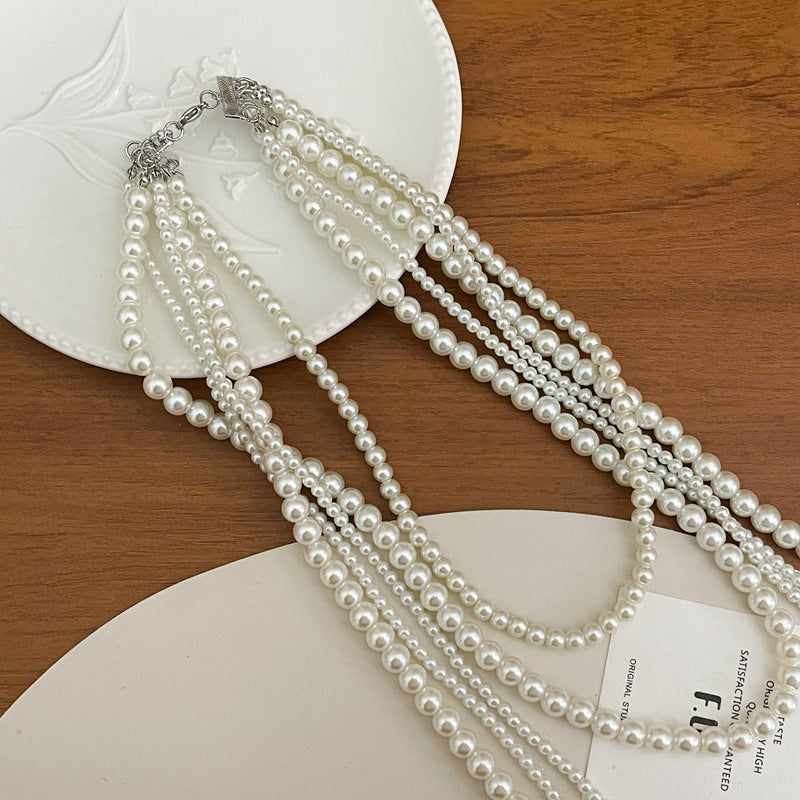 Pearl Beaded Necklace for Women Multi Long Strand Layered