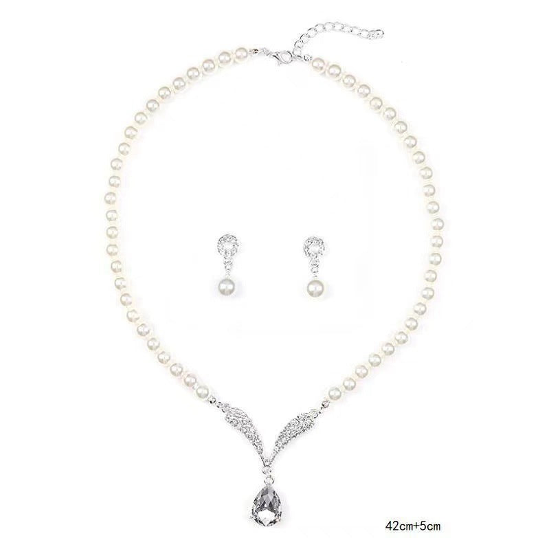 Elegant Pearl Bride Necklace Ear Accessories for Banquet Wedding